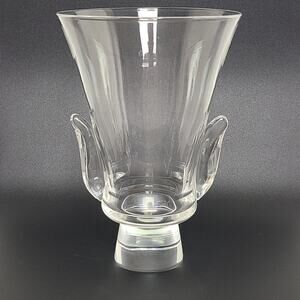 Steuben Hand Worked Crystal Clear Lyre Footed Vase Signed Art Deco